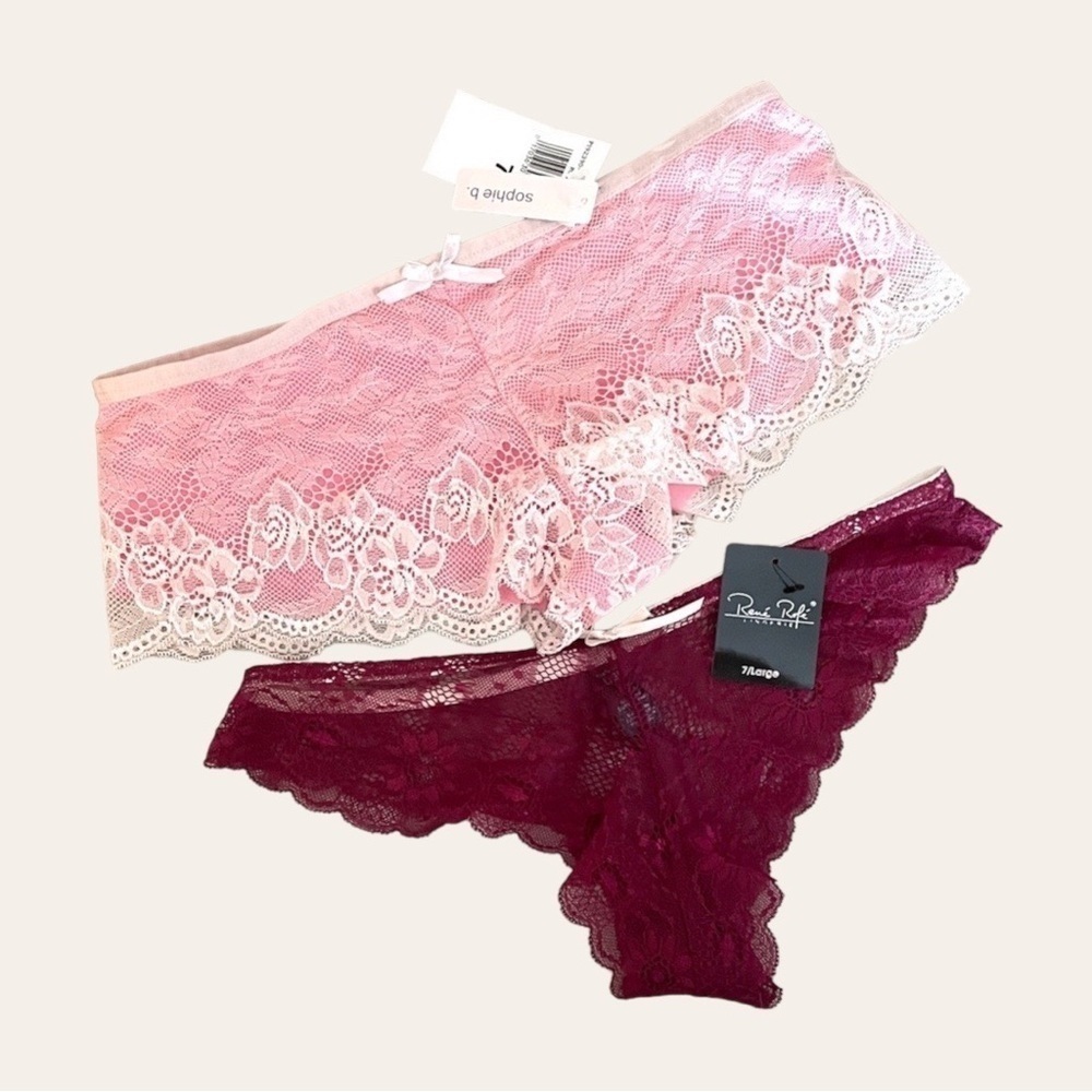 sophie b. Pink & Burgundy Lace Bikini Panty Set